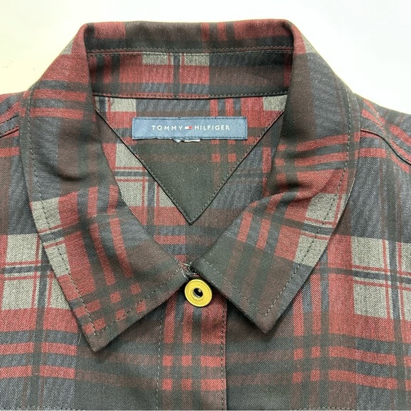 Tommy Hilfiger Jacket Womens Large Plaid Trucker Button Front Preppy Casual - Picture 5 of 9